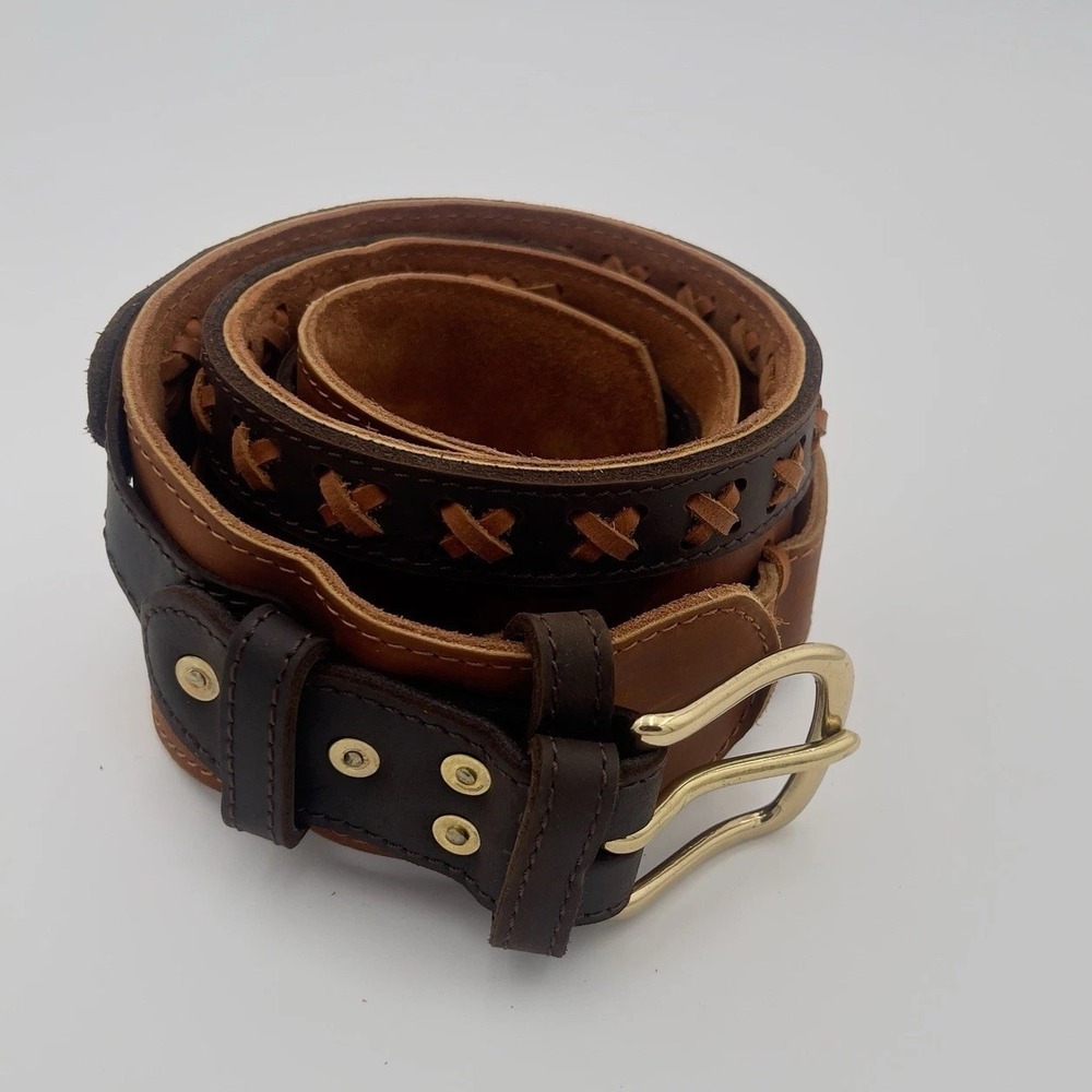 Wayne's Dog Leather Hunting Shell Belt Brown Rifle Ammo Carrier Brass Buckle 36"